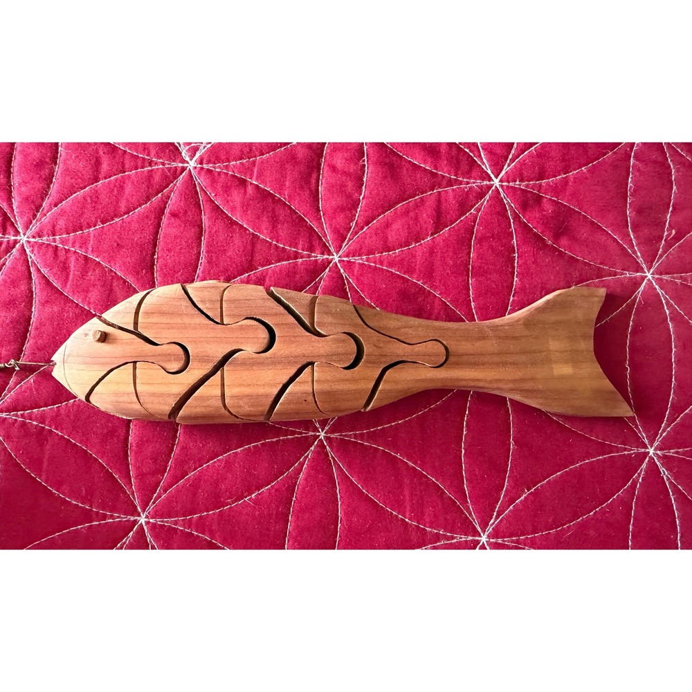 Vintage Handcrafted Wooden Articulated Fish Puzzle Folk Art Nautical Decor 9in